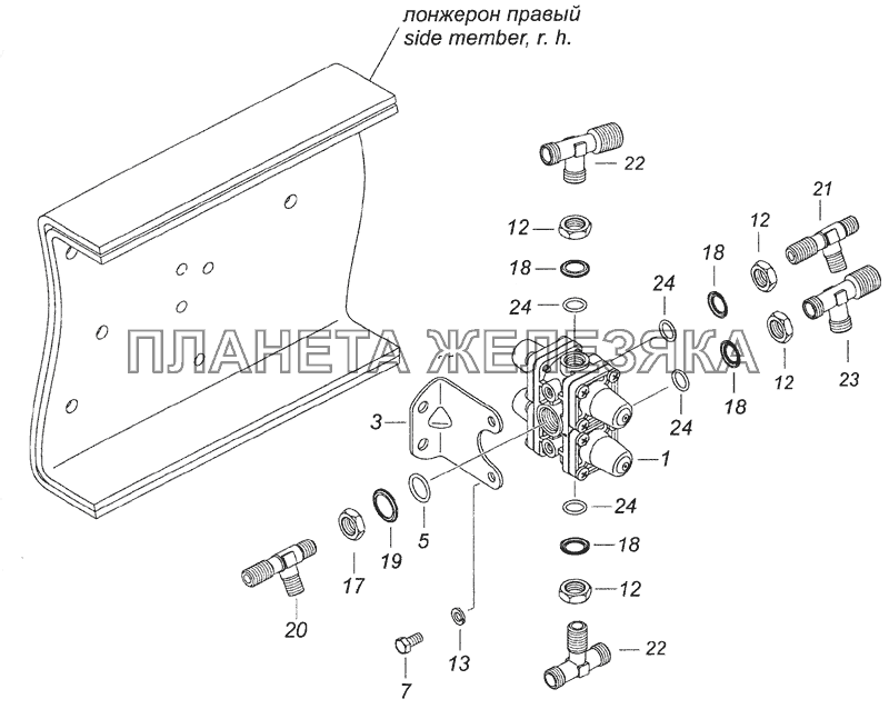 6520-3500015 Установка четырехконтурного защитного клапана КамАЗ-6520 (Euro-2, 3)